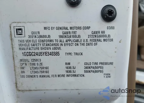 2000 Chevrolet Silverado 2500 Ls from USA, damaged, VIN 1GCGC24U5YE340385